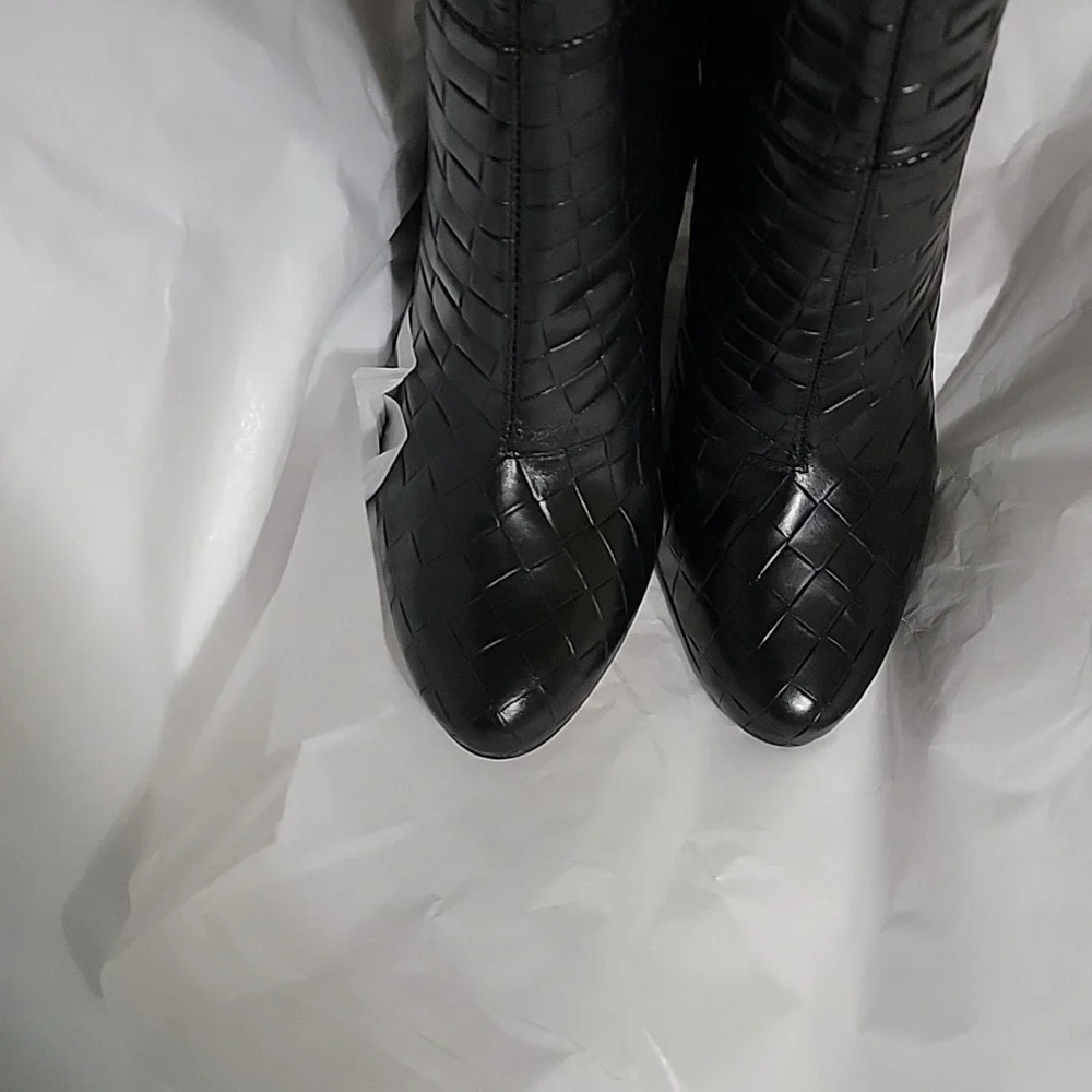 New Dune London Sonoma Black Woven Leather Knee High Boots